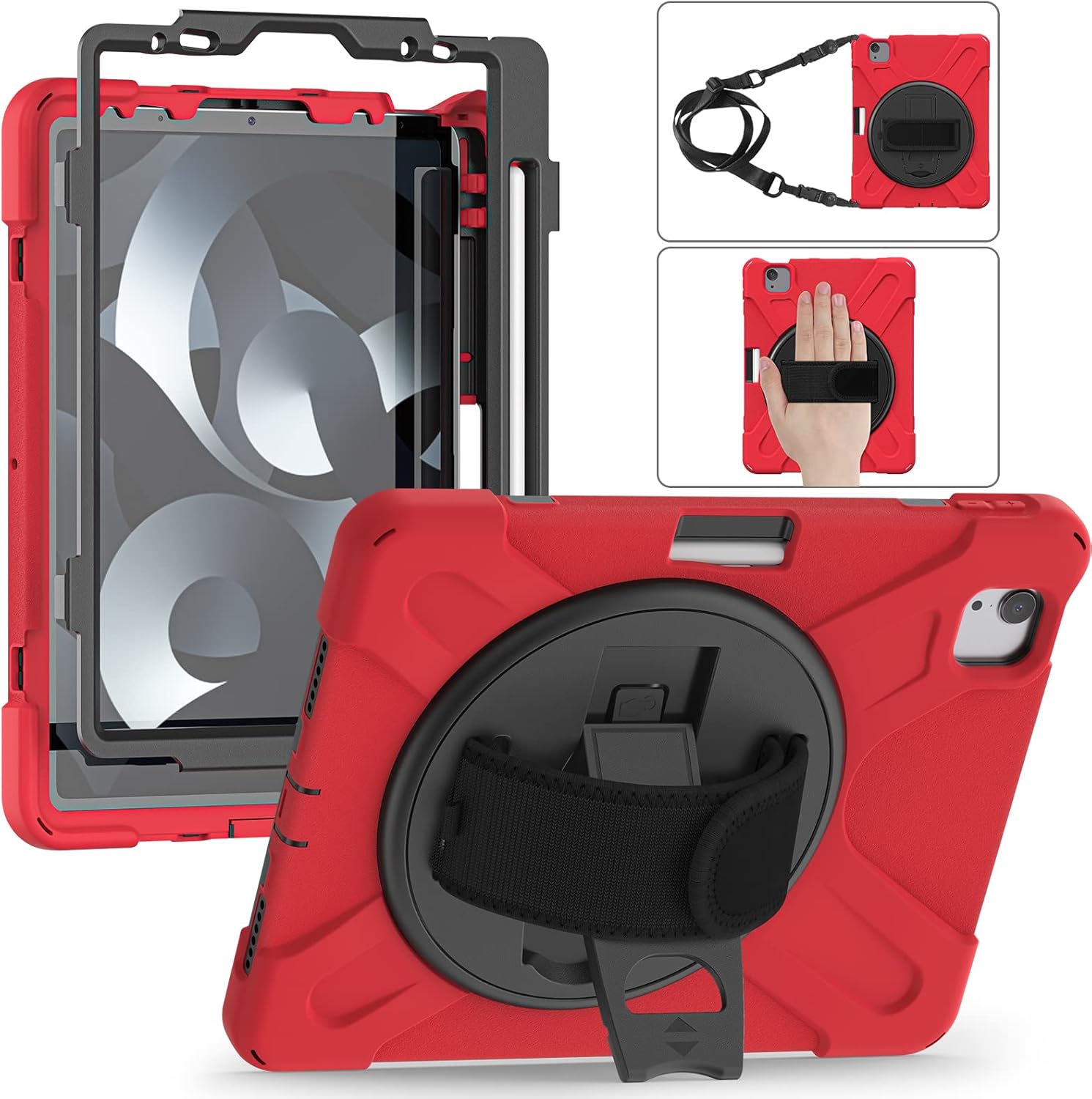 Shockproof Case for iPad Air 4 10.9 Case Strap A2324 A2072 Rudo A2316 (Red)