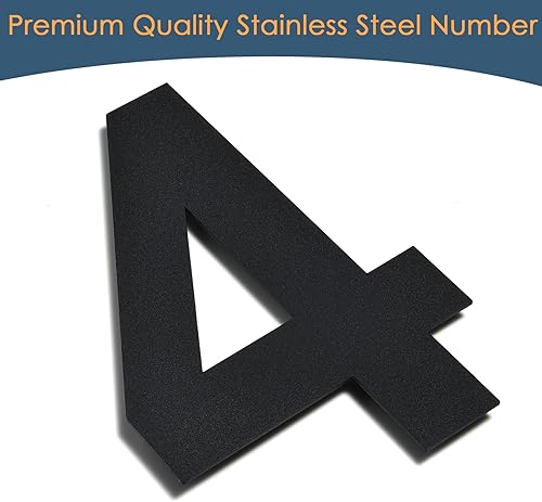 Miniatura 2 de BetLight Números de casa modernos, número de dirección flotante de acero inoxidable de 10 pulgadas de alto para exteriornegronúmero 4