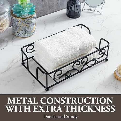 Miniatura 3 de MyGift Toallero de papel plegable de alambre de metal negro clásico con diseño vintage de volutas, bandeja dispensadora de servilletas para mesa de