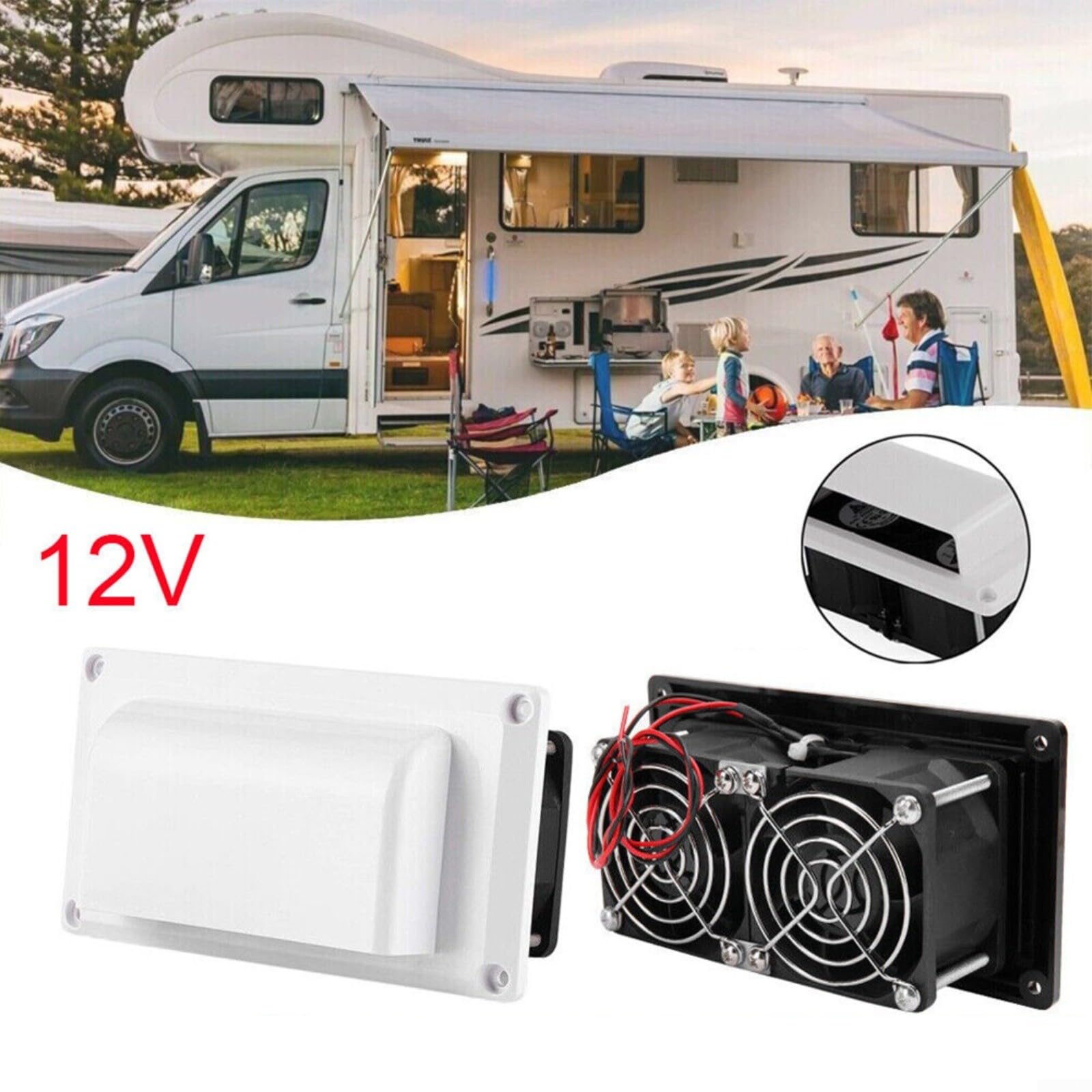 Extracteur d'air 12 V pour camping-car, aérations latérales, ventilateur d'échappement pour camping-car, remorqueur, yacht, caravane (noir)