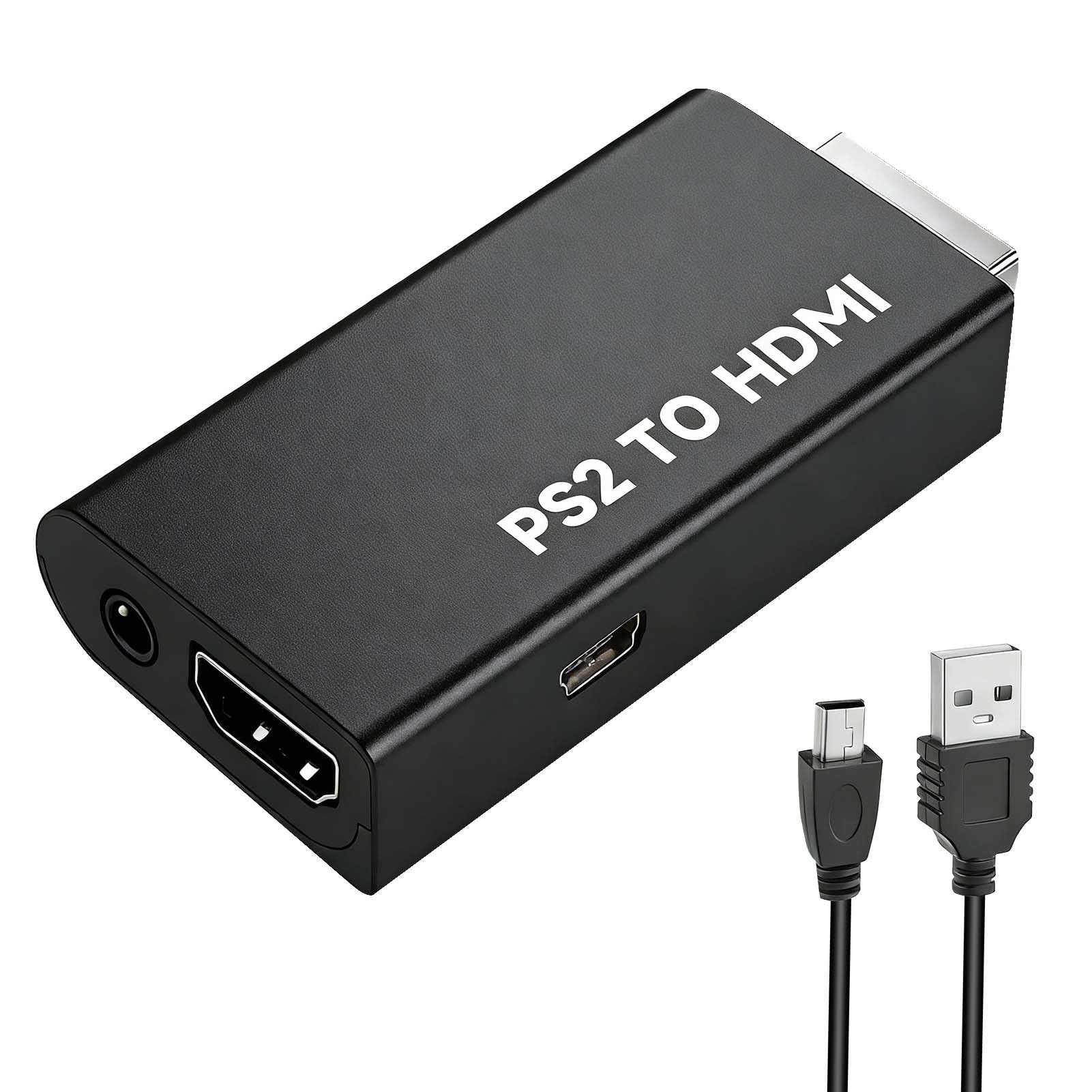 Dewlawn Adaptador PS2 a HDMI con Audio de 3,5 mm, Convertidor PS2 a HDMI para PS2 50000 70000 80000, Adaptador de Vídeo y Audio para HDTV, Monitor Juegos, Modos 480i/480p/576i