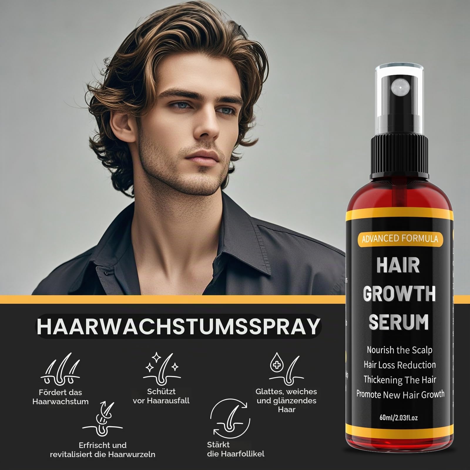 Haarwachstumsserum Spray für Männer/Frauen,haarwachstum beschleunigen,Verhindert Haarausfall,Mit Biotin und Rosmarin für Haarwachstumsöl, haaröl wachstum,bart wachstum,Sanft,Trocken,60ml(3er Pack)