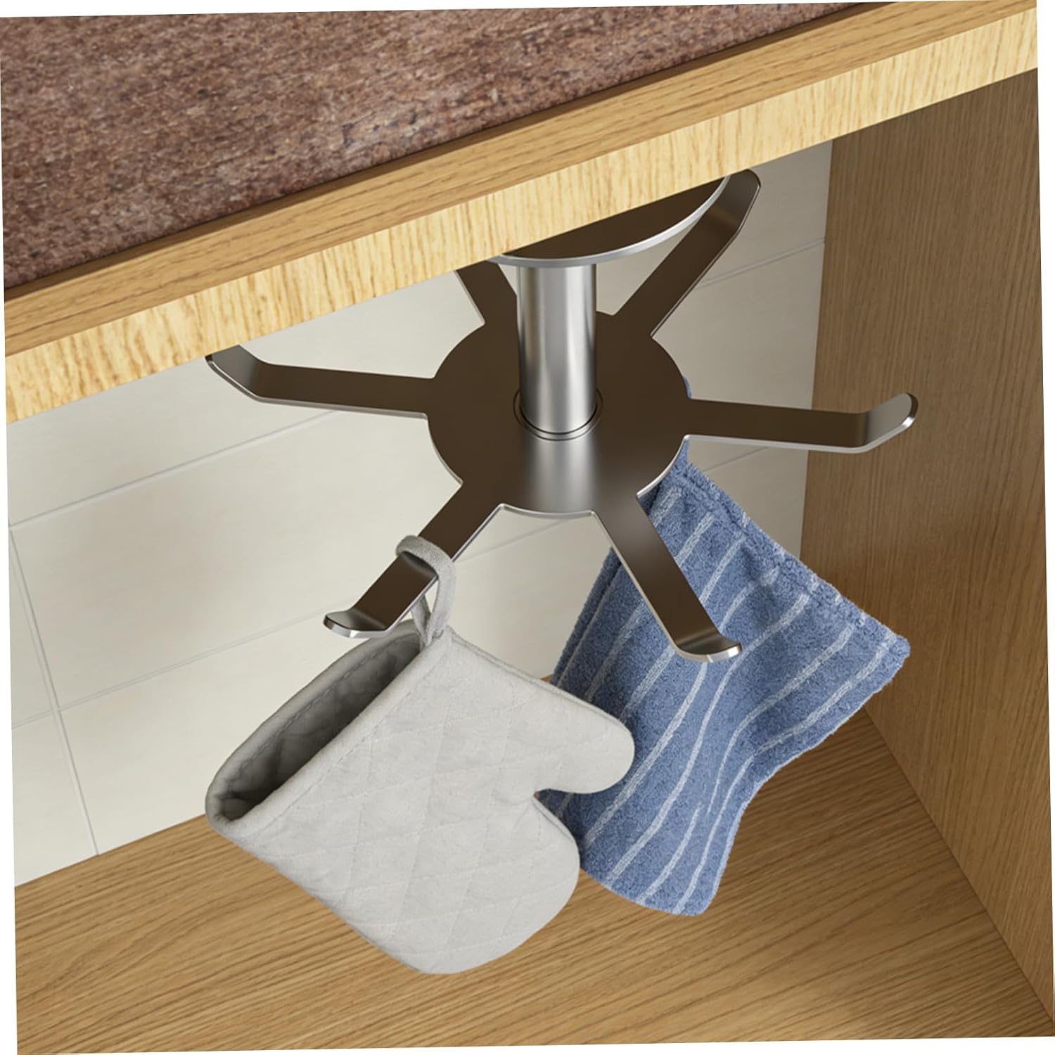 2pcs 304 Stainless Steel Rotating Cabinet Hooks Kitchen Utensil Hangers Heavy Duty Multi-Function Under Cabinet Storage for Cooking Utensils