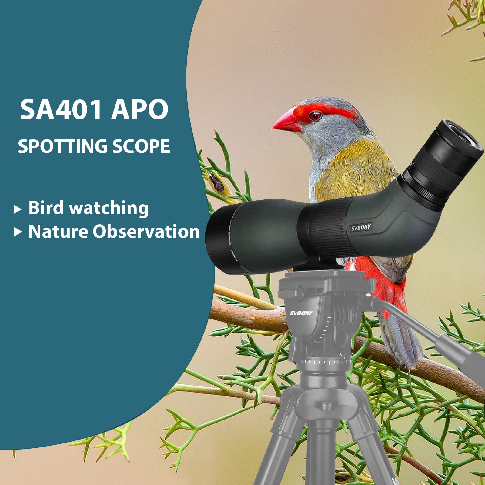 Svbony SA401 APO Lunety Obserwacyjne 20-60x85, Dwukrotnie ED Szkło Spotting Scope Precyzyjna Focus, Wodoodporna Fogproof Teleskop Kątowy Spektiv do Birdwatching, Natura