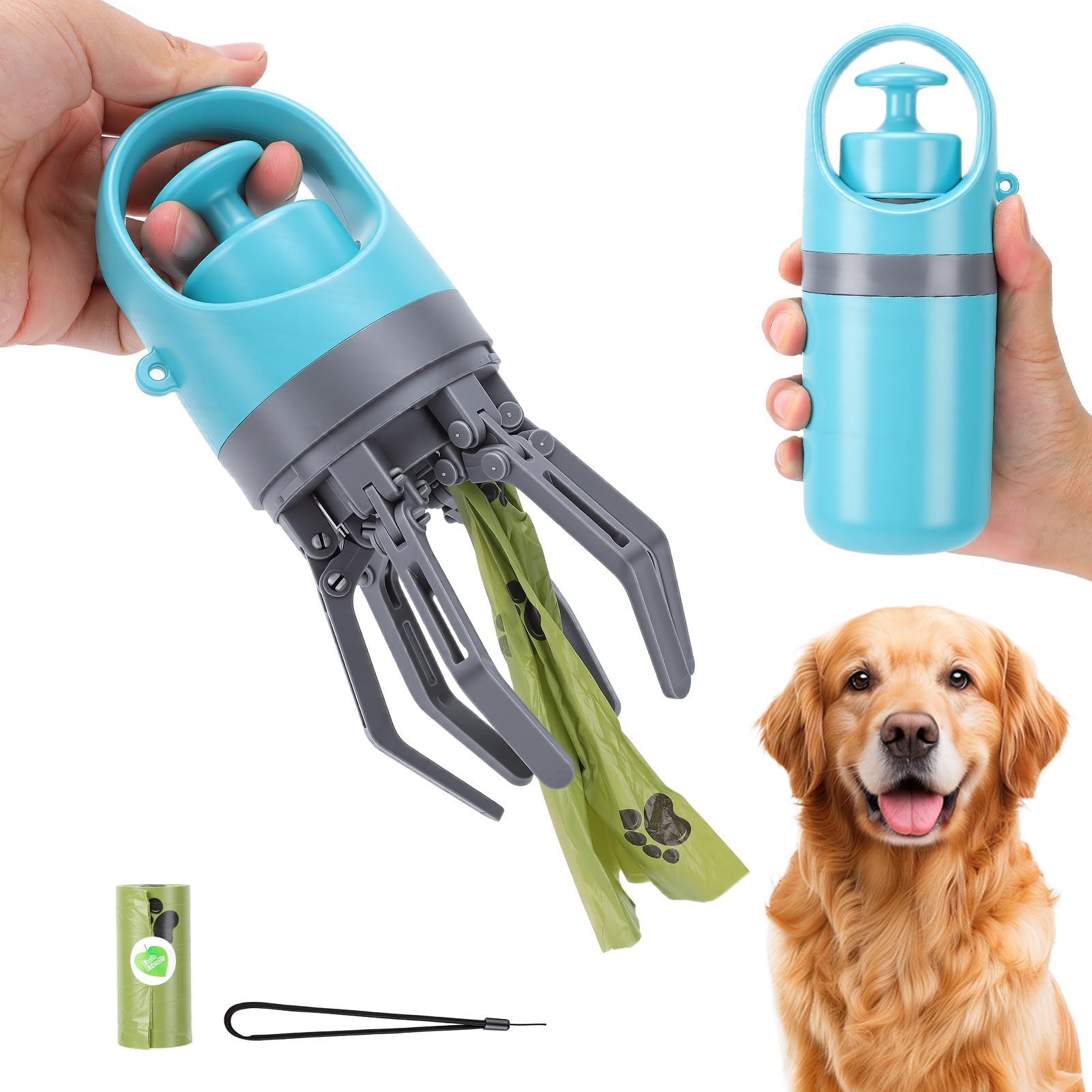VINGVO Dog Pooper Scooper,Portable Dog Poop Scoops for Dogs with 6 Claws, No Touch Poop Scooper with Leak-proof Garbage Bags,Waste Poo Picker for Small Medium Large Prts Outdoor Walks