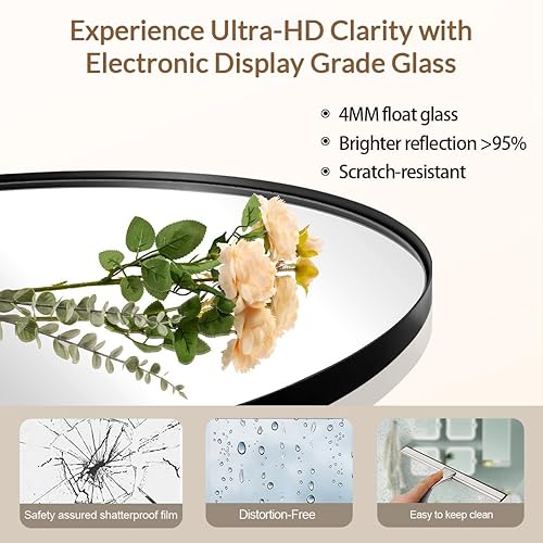 Miniatura 4 de MOON MIRROR Espejo pivote negro, espejo de pared para baño de 24 x 36 pulgadas, espejo ovalado negro de tocador, espejo de baño de pivote ovalado,