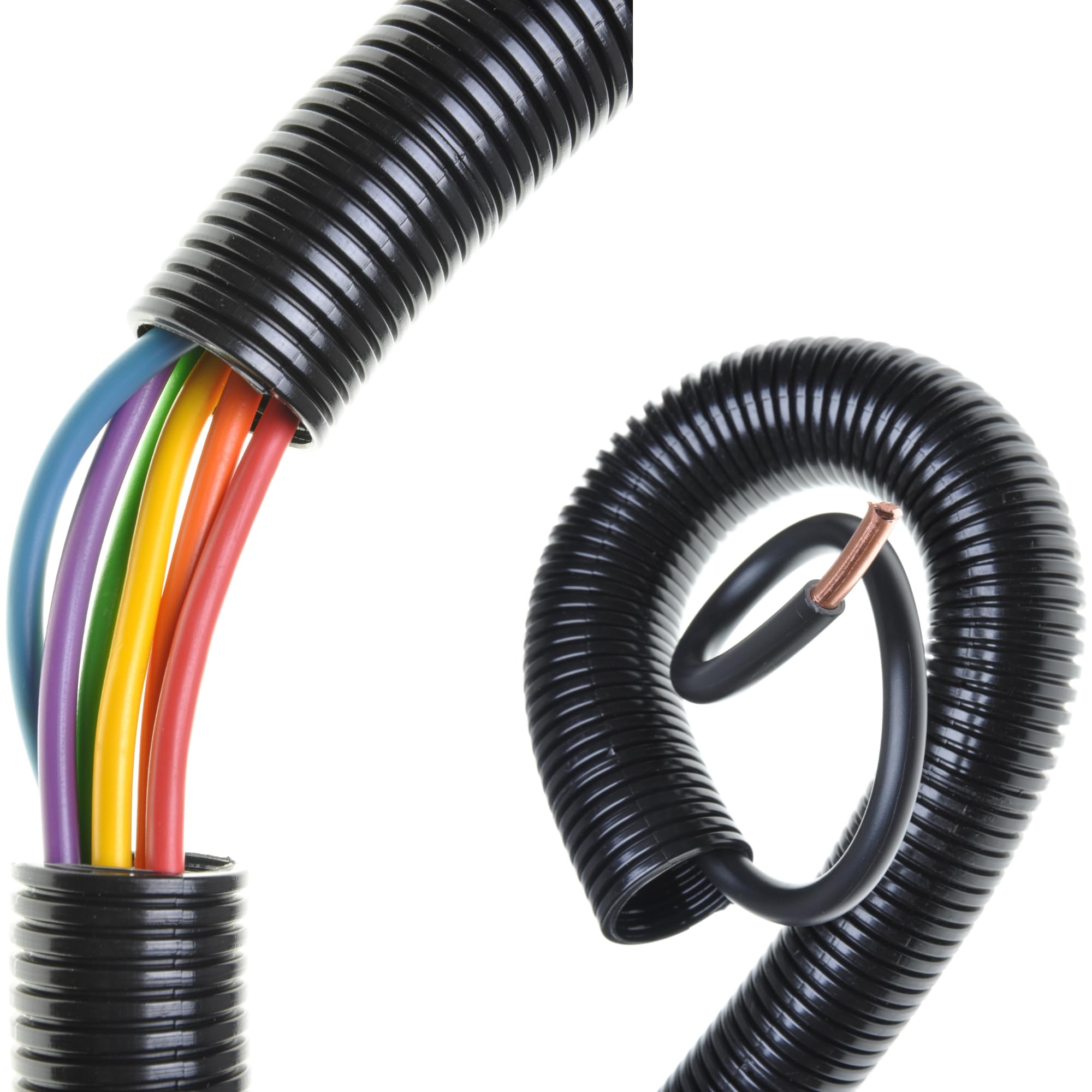 Jandei - Tubo Corrugado de Conducción de Cableado Sin Ranura. Bobina 50m. Manguera Protectora de Cables PVC Negro (32mm)