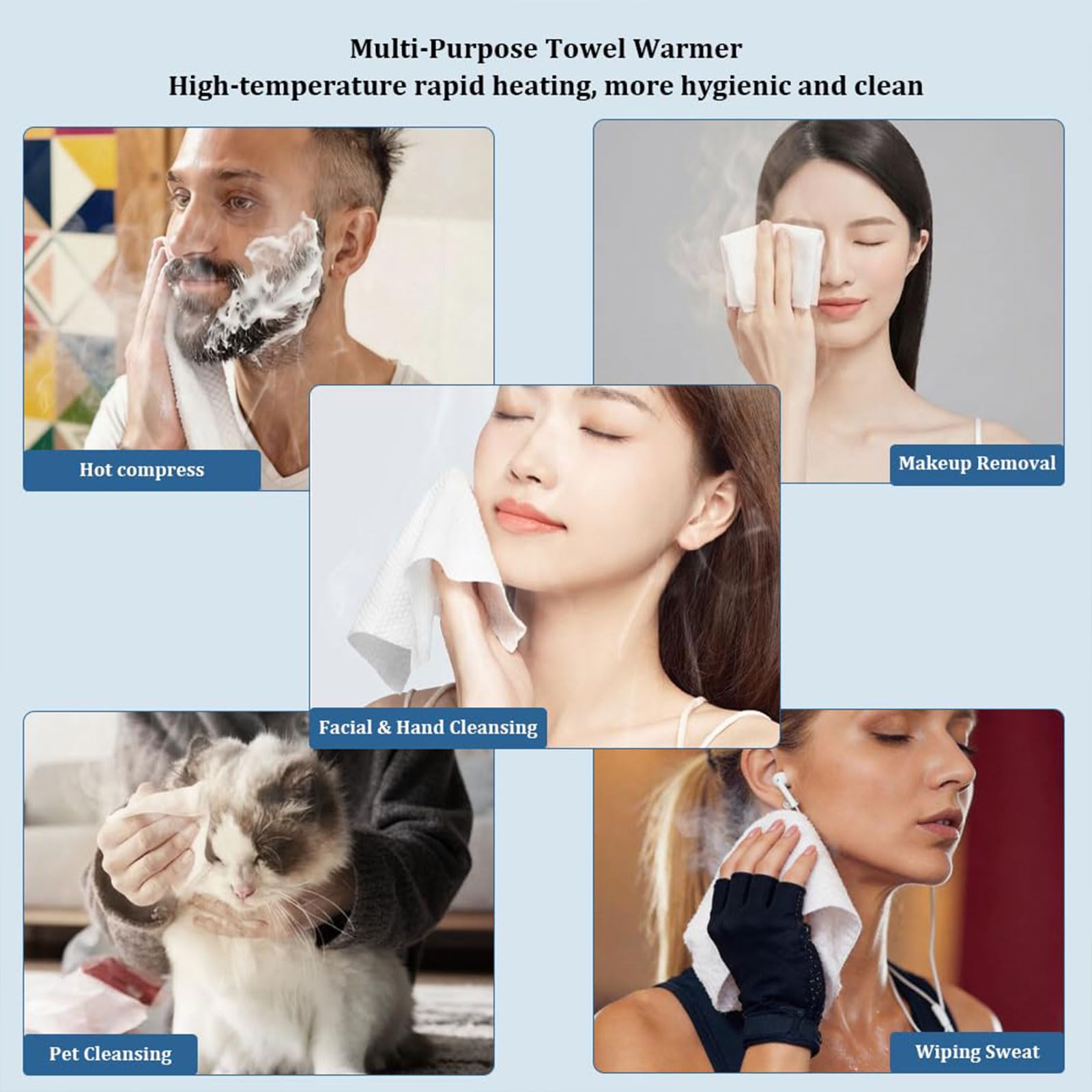 Distributeur de Serviettes Chaudes Intelligent, Machine Chauffante pour Serviettes Visage avec 40 Serviettes Compressées Douces Jetables, Température Constante à 55℃ & Chauffage en 5s