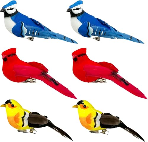 LWINGFLYER 6pcs Christmas Tree Ornaments Clip on Artificial Birds Realistic