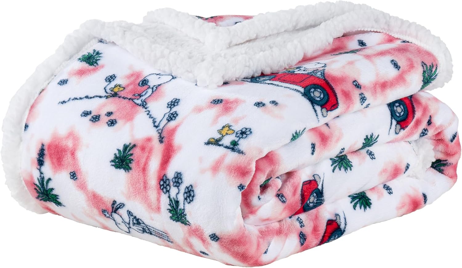 Berkshire Blanket Peanuts® Sherpa Throw Blanket, 480gsm Warm Reversible Heavy Thick Throw for Couch, Bed & Travel (Springtime Flower Fields Tiedye Pink, Throw Size 50" x 60")
