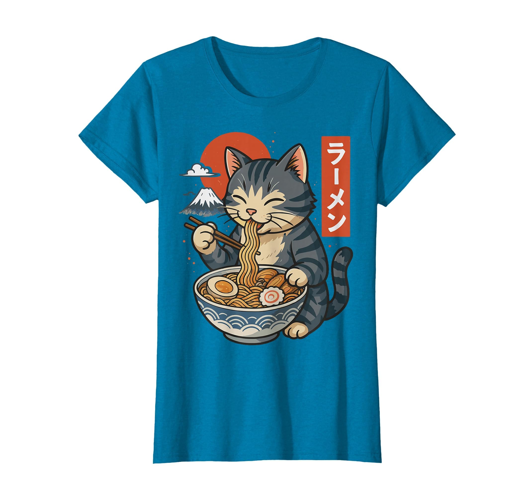 Anime Cat Eating Ramen Retro Kawaii Ramen Cat T-Shirt