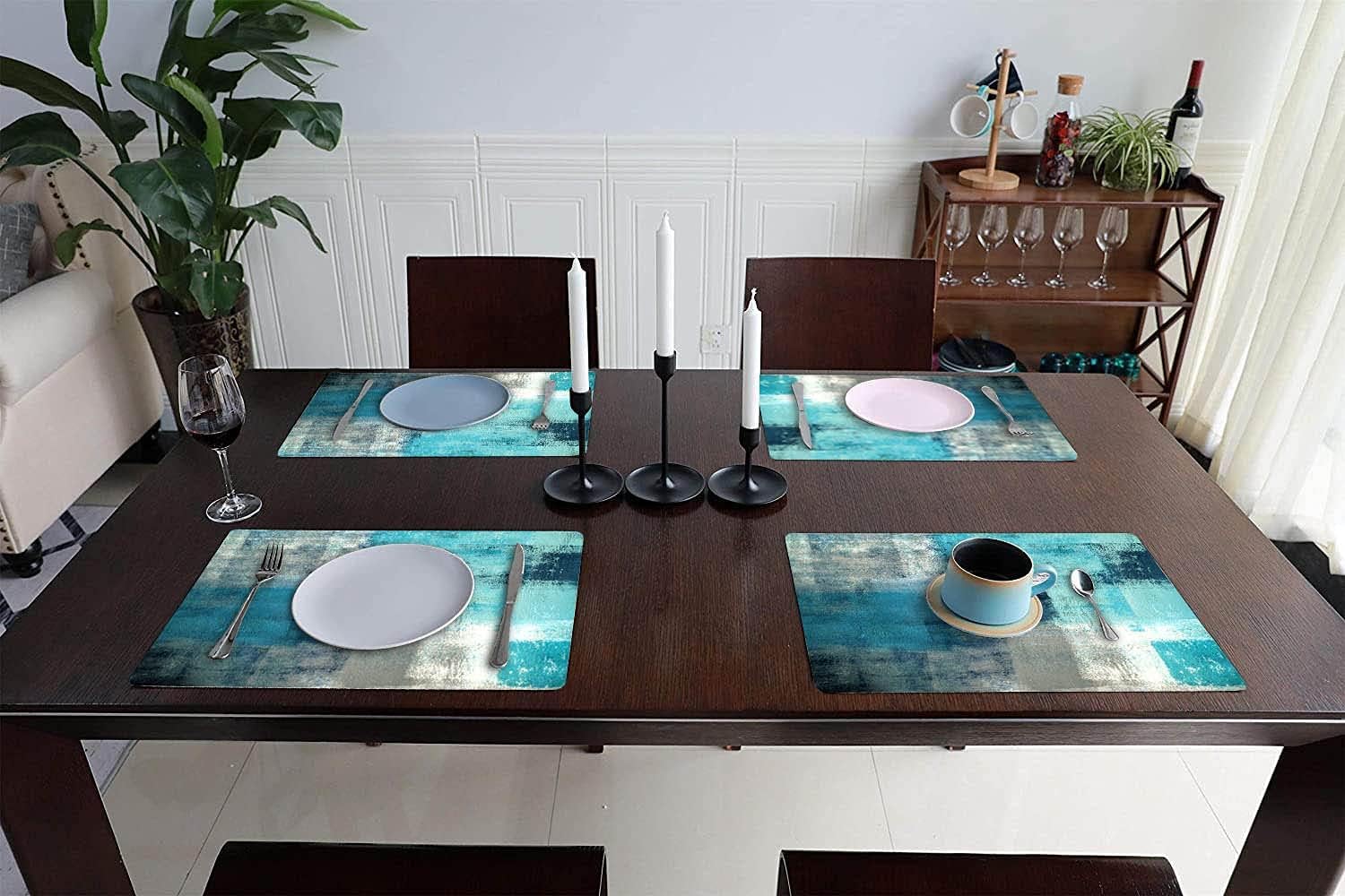 Placemats for Dining Table Set of 4 Abstract Blue Placemats Washable Thin Environmental Table Mats Easy Clean for Kitchen Dinner Party 12X17 inch