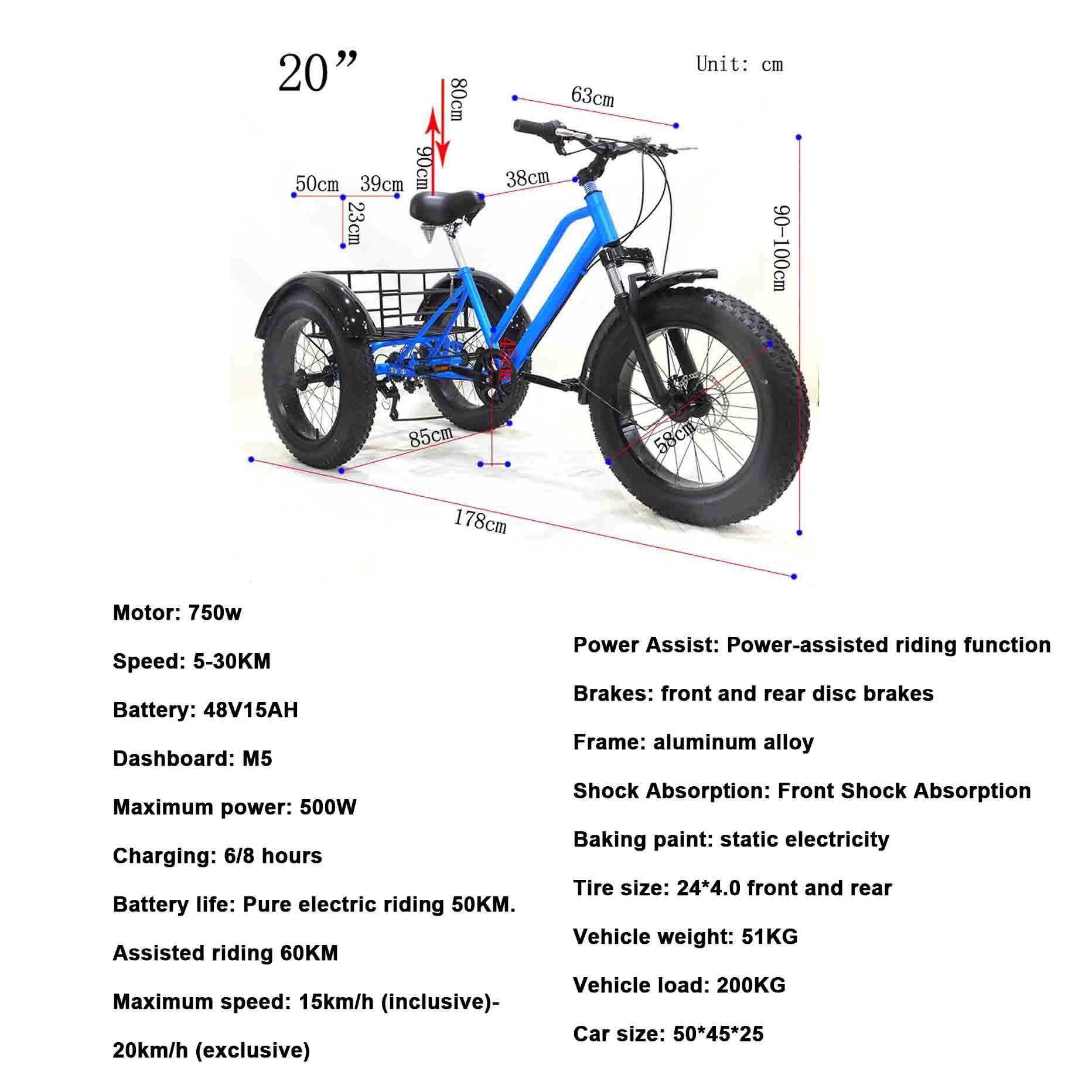 24'' Fat Tire Adult Tricycle (7-Speed), Adult Cruiser Bikes + LCD Display + Headlight, Low-Step Through Frame/Large Basket Blue