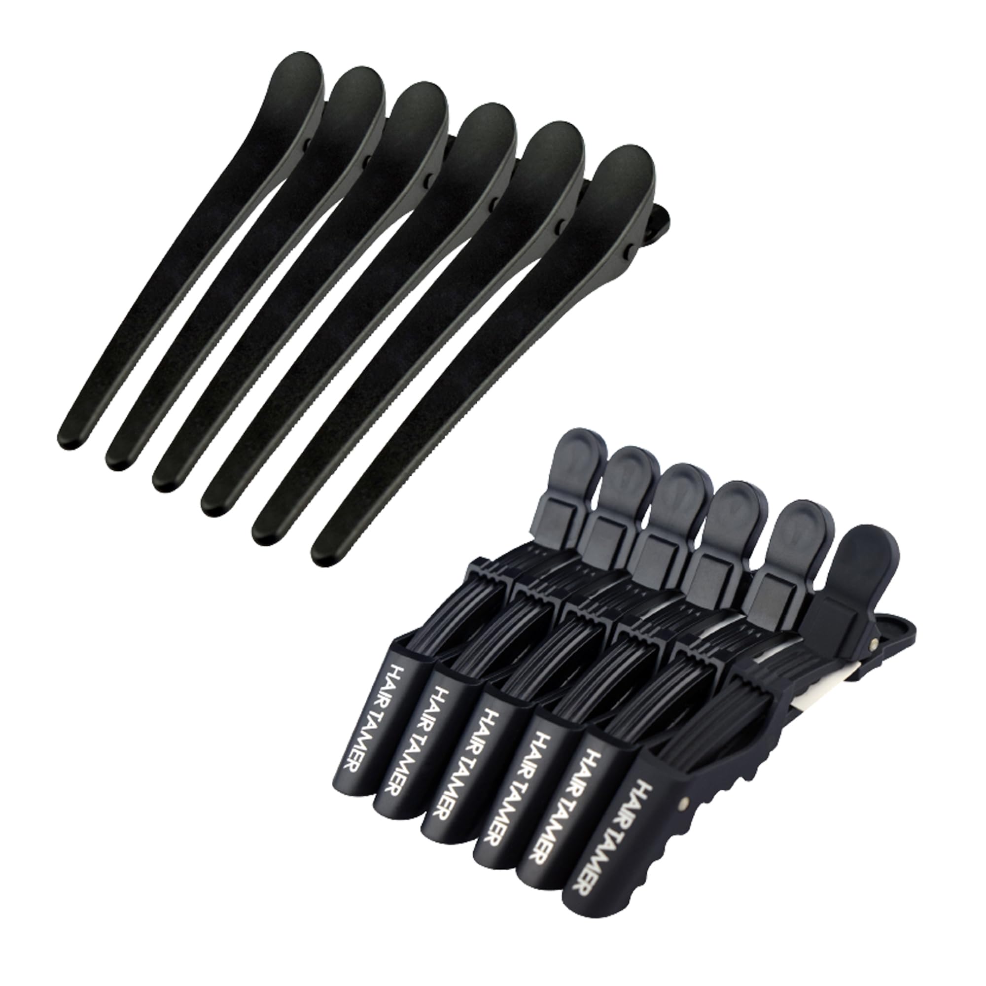 FOLELLO Combo Pack of 6 Carbon Fibre and 6 Crocodile/Alligator Hair Section Clips for Hair Styling | Unisex Hairdressing Salon Styling Accessories (Pack of 12)
