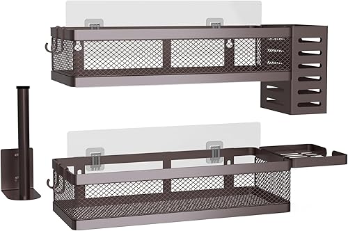 Miniatura 12 de PUSDON Cestas de Almacenamiento Colgantes Organizador de Montaje en Pared, Estante de Contenedor de Alambre Metálico para Cocina Baño Ducha Estante