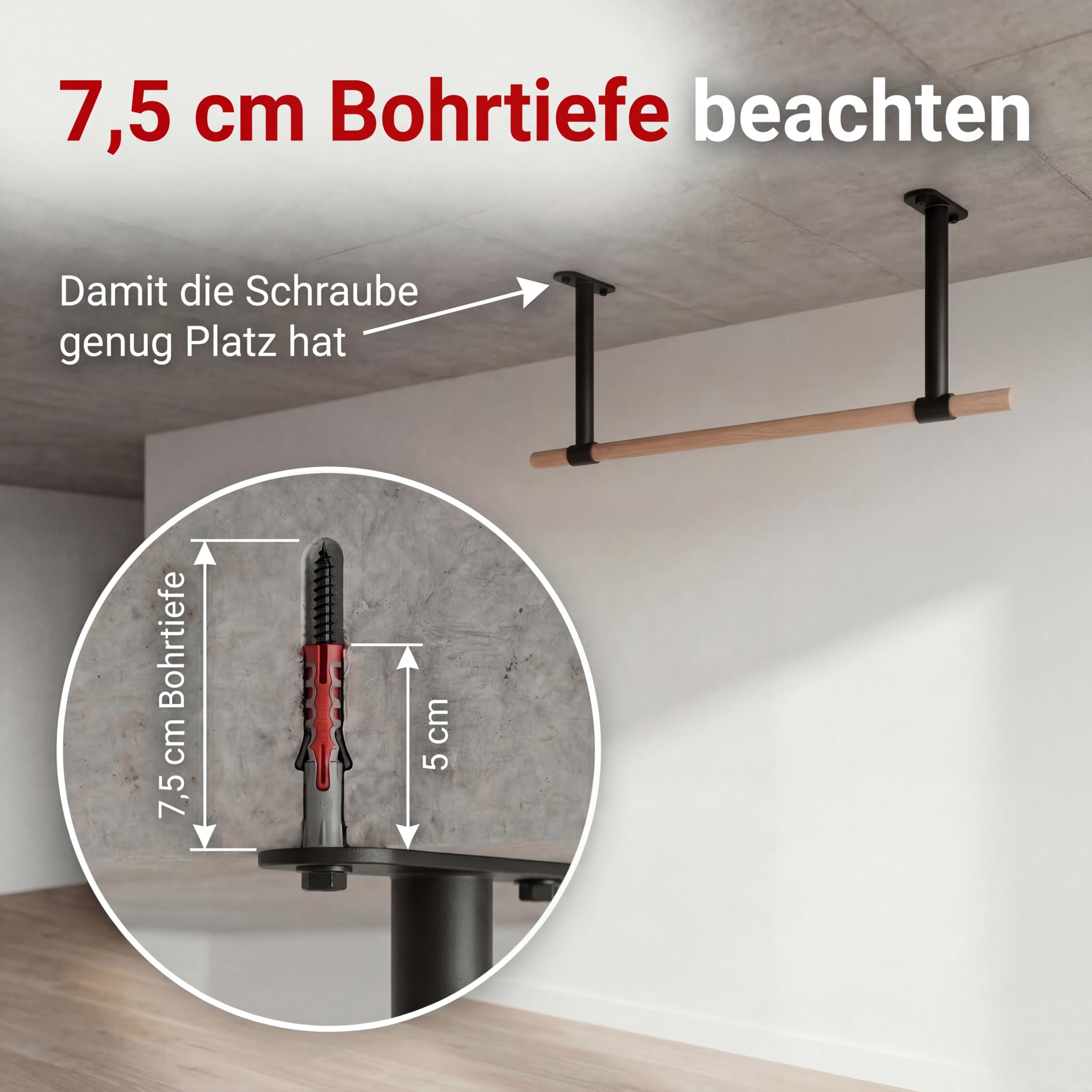 Klimmzugstange Decke - stilvolle Pull Up Bar aus Holz zur festen Deckenmontage - platzsparendes Design und hohe Bewegungsfreiheit - Calisthenics Equipment für Zuhause - bis 125kg