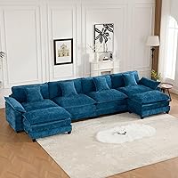 Vista 156 de Sofás seccionales grandes de 115.34" para sala de estar, sofá de pana color camel de asiento profundo de 3 plazas en forma de L, sofá seccional