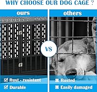 Vista 3 de Jaulas resistentes de 44 pulgadas para perros grandes, jaula indestructible a prueba de escapes con ruedas bloqueables, doble puerta de alta