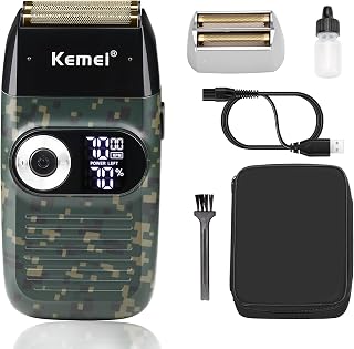 Maquinilla de Afeitar para Hombres KEMEI - Afeitadora de láminas Recargable sin Cable, a Prueba de agua y Lavable, KM-2027