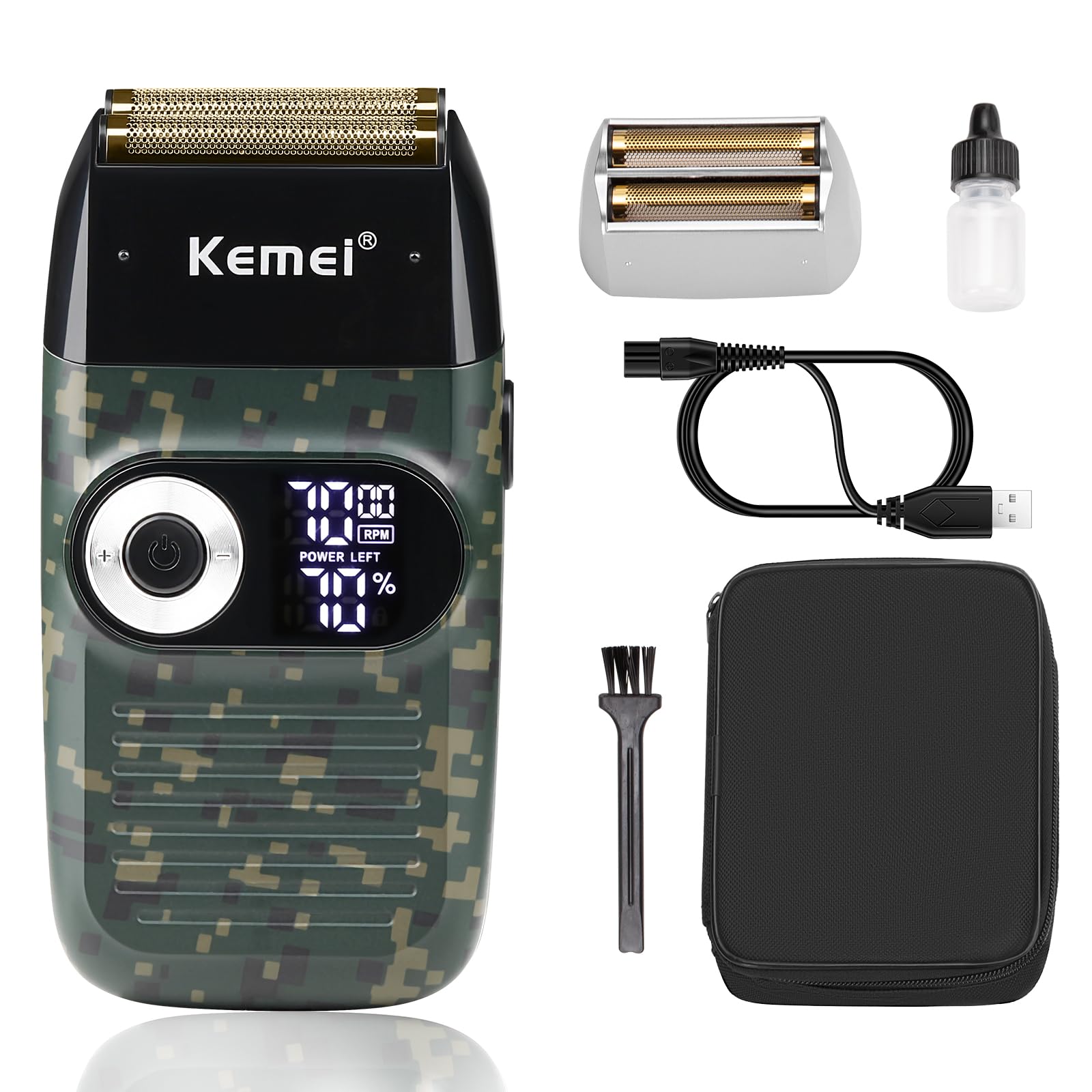Maquinilla de Afeitar para Hombres KEMEI - Afeitadora de láminas Recargable sin Cable, a Prueba de agua y Lavable, KM-2027