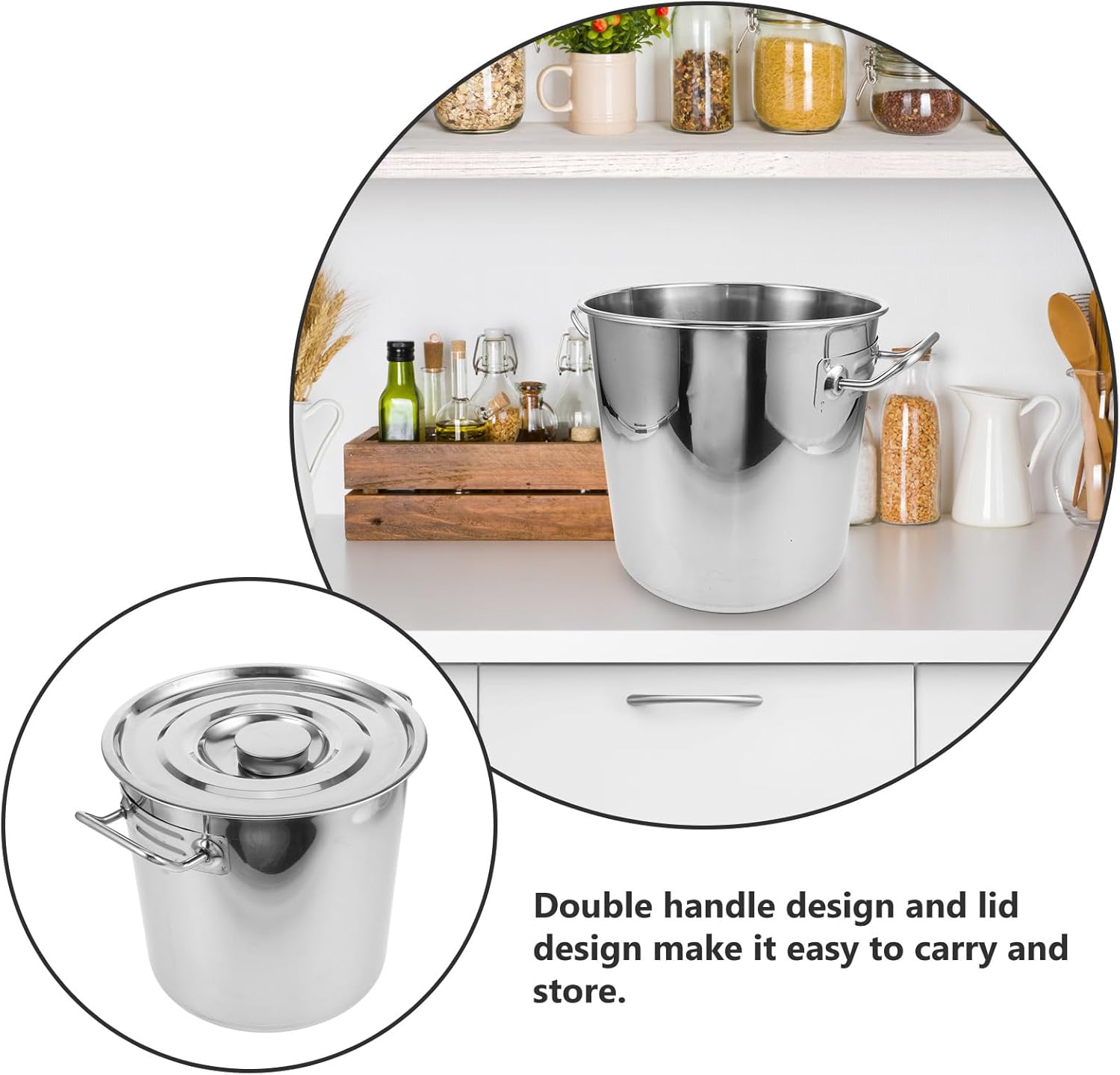 Cabilock Stainless Steel Stockpot 25cm X 25cm with Lid Double Handles 3.0mm Thick Multi-functional Cooking Pot for Household Soup and Crawfish Boiling