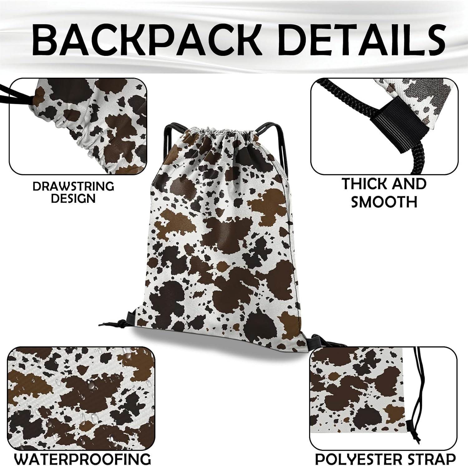 Drawstring Backpack Draw String Bag Waterproof for Sports Gym Beach Travel Cute Aesthetic Sackpack Men Women (13"×17")-Cowhide