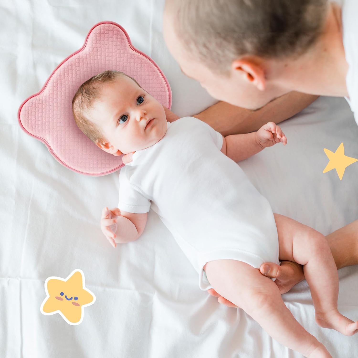 Soft and Breathable Baby Pillow with Memory Foam and Bear Design (Pink) - Image 7