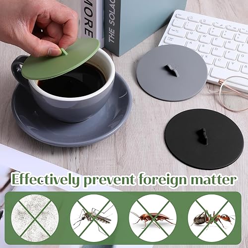 Miniatura 7 de Tapas de silicona para tazas, tapas de silicona reutilizables para tazas y tazas, tapas de grado alimenticio, antipolvo, herméticas, para remojar