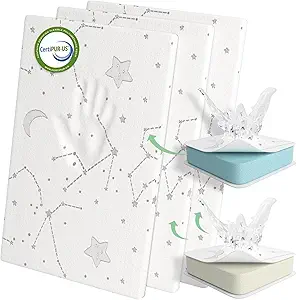 Pack and Play Mattress Pad Baby Pack N Play Mattresses for Playpen and Playard with Washable Cover 38"x26"x1", 3 Pack (1 Pack Memory Foam + 2 Pack Firm Foam)