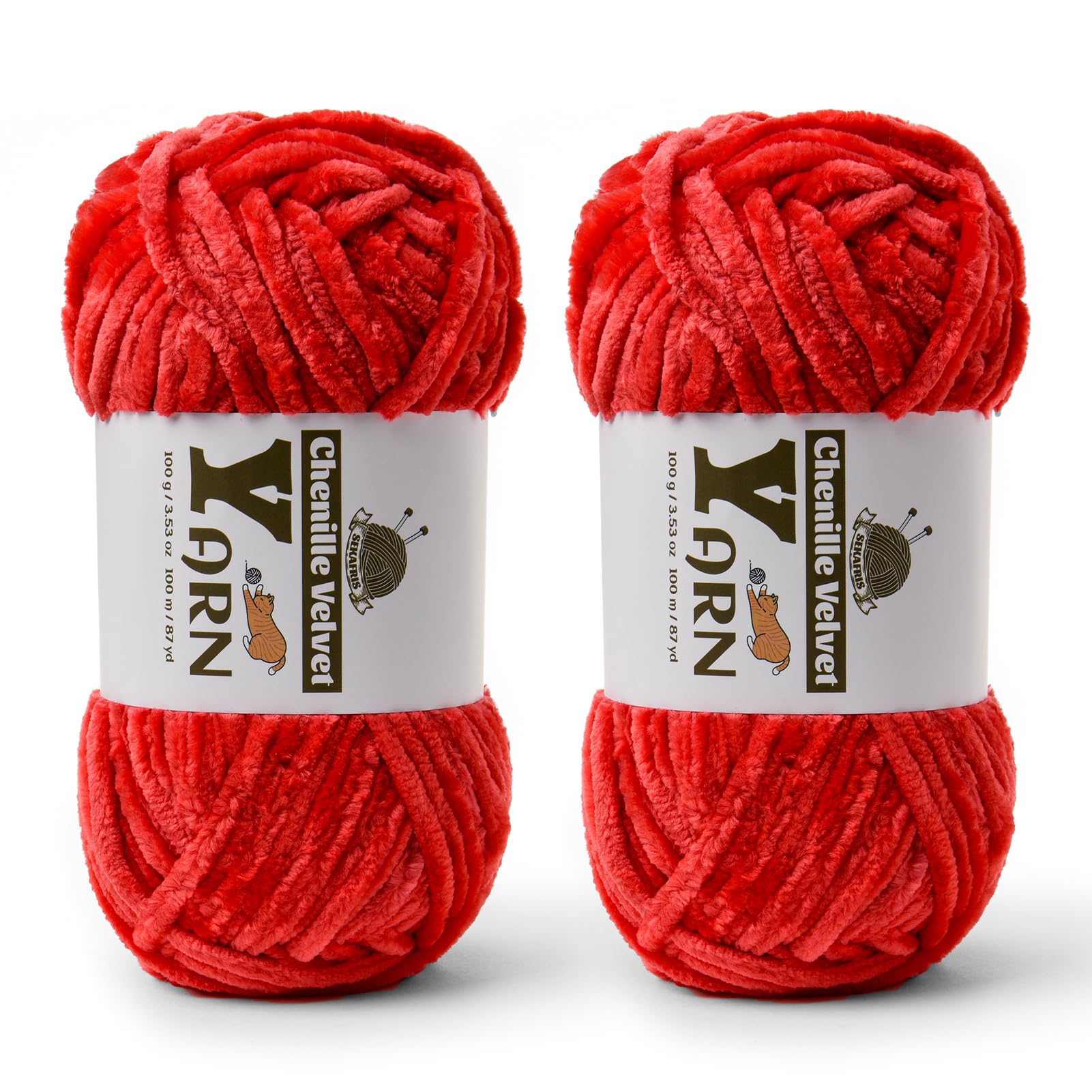 Chenille Crochet Red Yarn 2 Pack