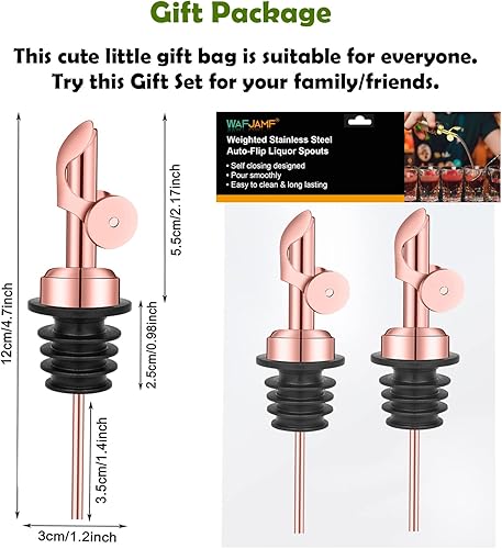 Miniatura 5 de WAFJAMF 2 vertedores de botellas de acero inoxidable con peso, boquilla dispensadora de aceite de oliva de cierre automático, boquilla de licor con
