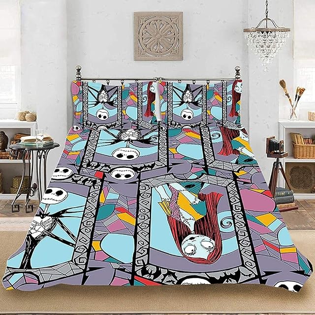LIFUQING Bedding Set 3D Print Duvet Cover Set Nightmare before Christmas _ Easy Care Soft Cosy Single(135x200 cm), 2 piece set 1 piece quilt cover + 1 piece matching pillowcase