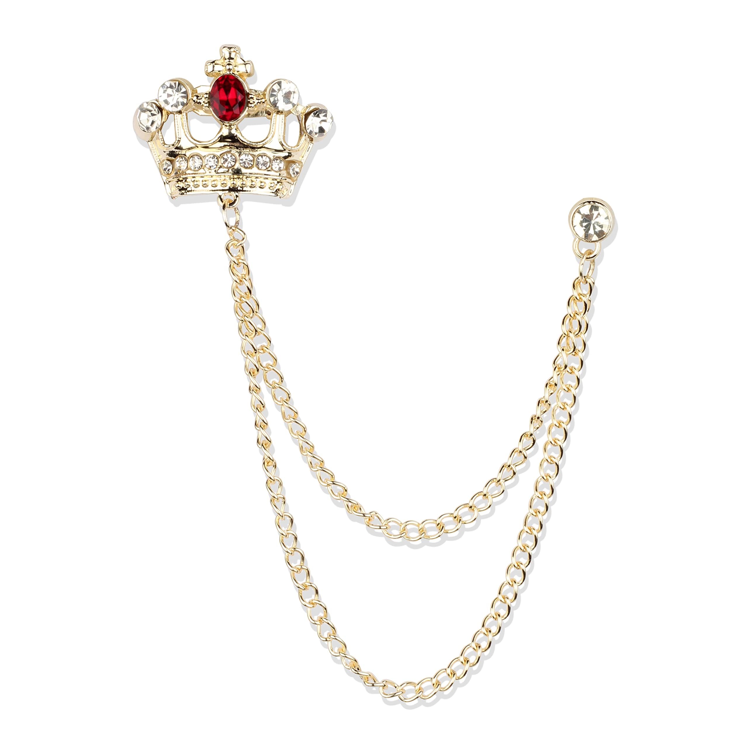 Men's Royal Crown Brooch with Golden Chain – Elegant Lapel Pin for Suit, Blazer, Coat & Casual Wear – Stylish Fashion Accessory-image-28