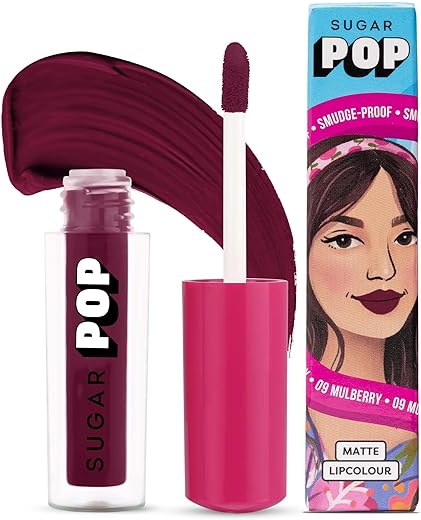 SUGAR POP Matte Lipcolour 09 Mulberry – 1.6 ml – Richly Pigmented | Super Matte | Lasts 8+ hours | Non-Drying