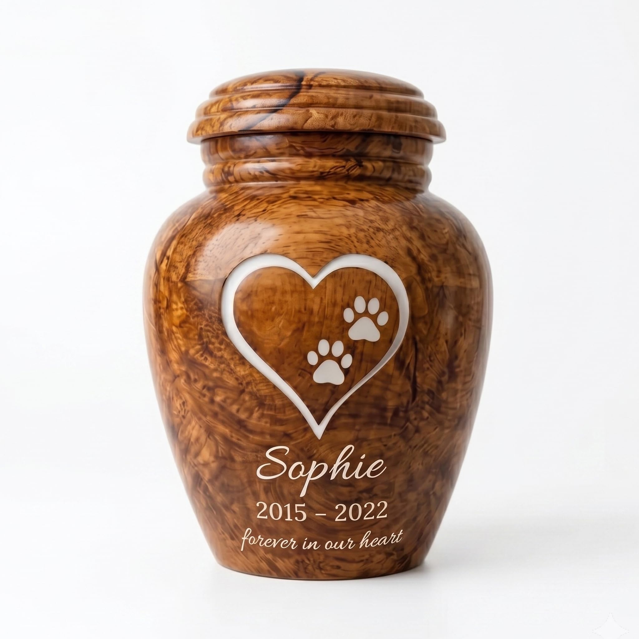 Emporium Crafts Personalized Wooden Urn - Resin Inaly Paw Engraved Urns for Dog Ashes - Custom Cremation Urns - Memorial Keepsake Urn - Pet Urn