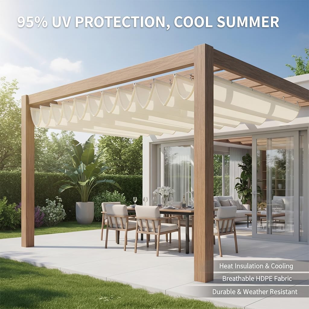 Baldacchino per patio all'aperto, vela ombreggiante retrattile, 90% ombra, blocco UV, tessuto in poliestere per giardino, veranda o posto auto coperto (0,6 x 10 m)