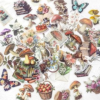 YOKSAS 50PCS Vintage Nature Mushroom Clear Scrapbook Stickers – Retro Botanical Fairycore Stickers for Journaling, Planner...