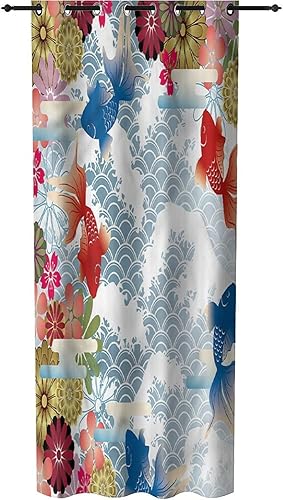 Miniatura 2 de Cortinas decorativas para puerta de entrada, cortina asiática con ojales, cortina tradicional japonesa con estampado de peces koi, 1 panel, 42 x 80