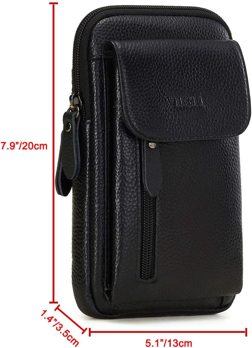 Best Deal Product Genuine Leather Cell Phone Holster Belt Clip Pouch Compatible for iPhone 13 Pro Max, 12 Pro Max, Galaxy Note 20 Ultra S20 S21 Ultra with Phone Case on,Mens Crossbody Purse Bag Belt Loop Messenger