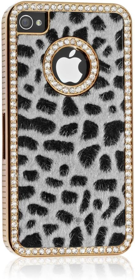 by champper Luxury Designer Bling Crystal Leopard Cheetah Fur Hard Case Cover for Apple IPhone 4 4S
