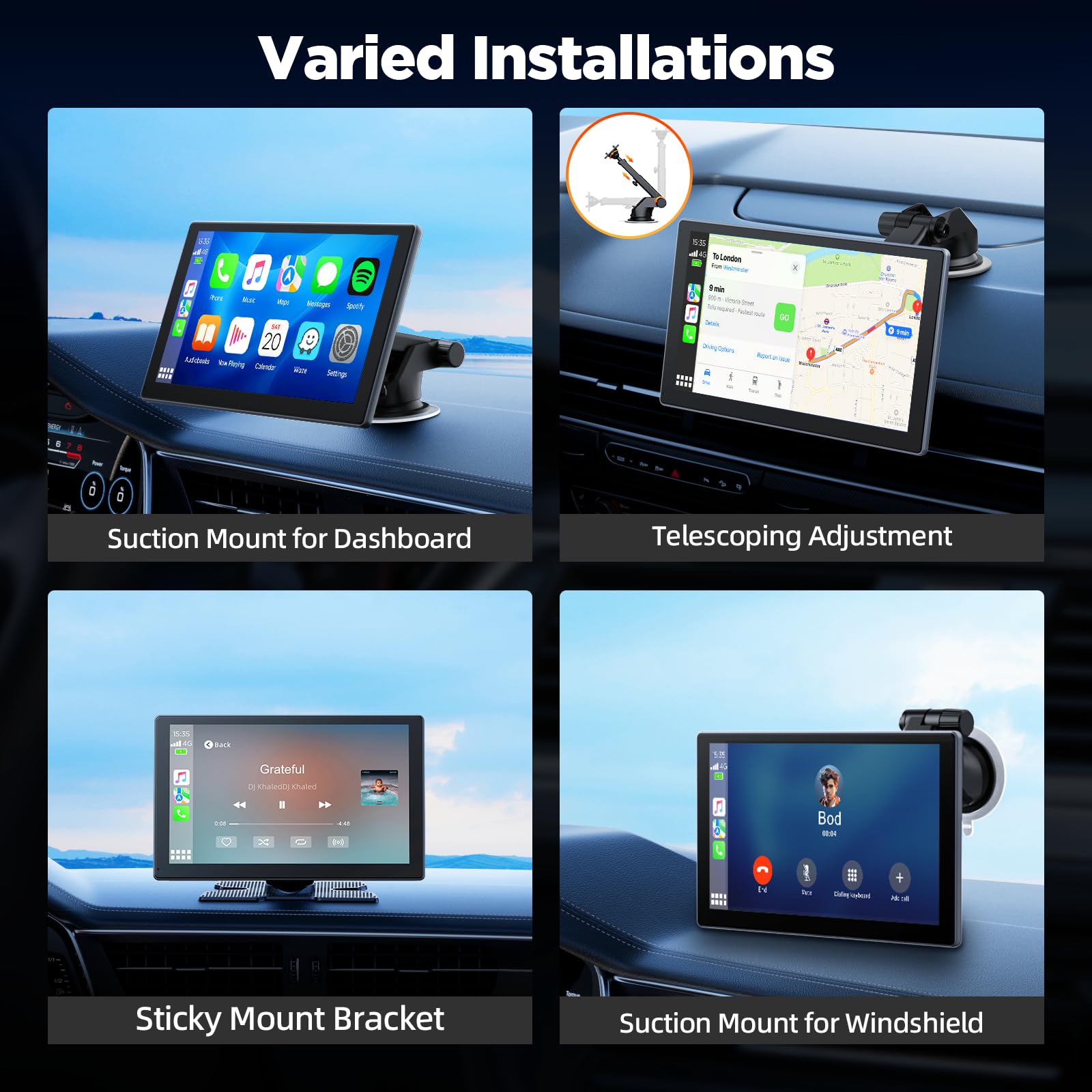LAMTTO 9-calowy ekran CarPlay do samochodu dla A-pple CarPlay i Android Auto z przednią i tylną kamerą 4K + 1080P, radio samochodowe CarPlay z nawigacją/asistente de voz/lustrzanego ekranu/FM/64G TF