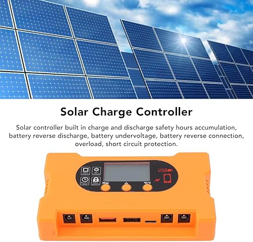Miniatura 10 de Controlador de carga solar Dual USB tipo C Carga rápida Panel Solar Regulador de batería Dc5521 Interfaz 12v24v Adaptación automática, Naranja