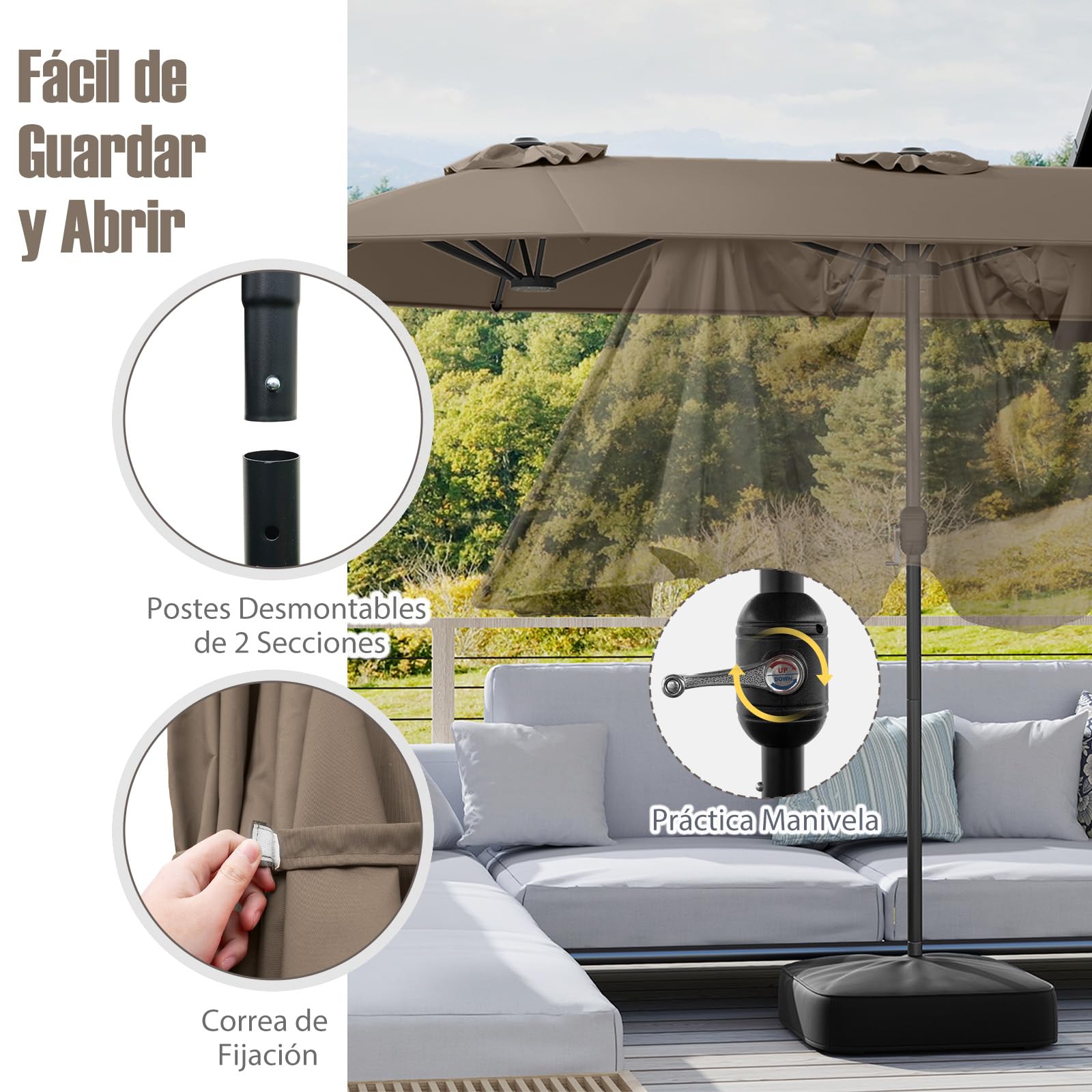 RELAX4LIFE Sombrilla Doble 400 x 210 cm con Base, Manivela, 12 Costillas y 2 Sacos de Arena de Carga 30kg, Sombrilla Terraza Exterior con Protección UV para Jardín, Terraza y Mercado