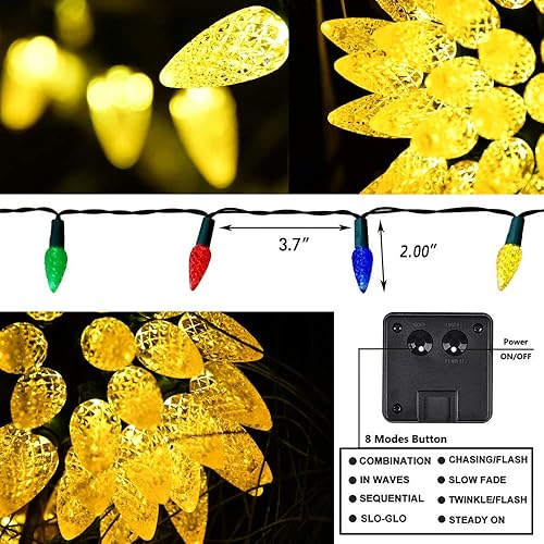 Miniatura 8 de NA SGLspeed - Luces solares de Navidad de fresa para exteriores, 50 LED C6 iluminación para árbol de Navidad, guirnalda solar de jardín para árbol,