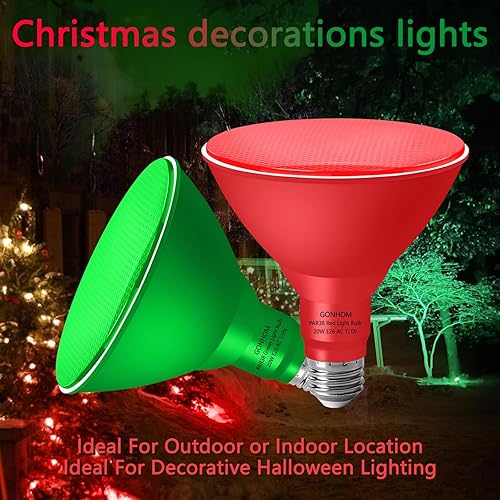 Vista 65 de Paquete de 4 luces de inundación moradas PAR38 para exteriores, bombillas moradas regulables, 20 W (equivalente a 200 W), base E26, bombillas