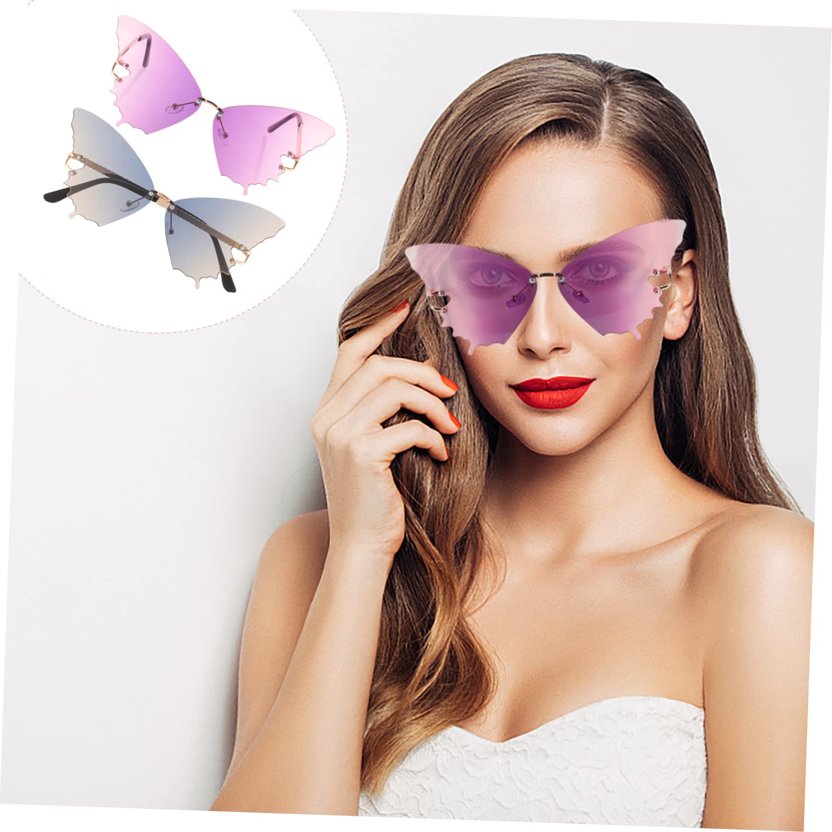 VALICLUD Occhiali Da Sole Occhiali Da Vista Con Strass Arredamento Femminile Occhiali Senza Montatura Occhiali a Forma Di Farfalla Occhiali Da Discoteca Occhiali Tropicale Pc