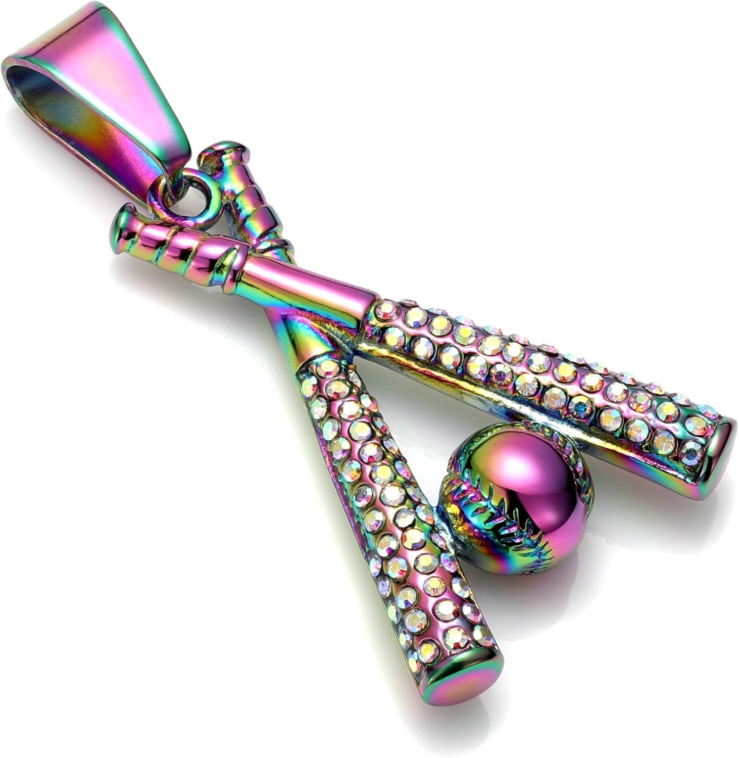 ROWIN&CO Iced Out Baseball Bat Cross Pendant Necklace for Men Women, Stainless Steel Hip hop Jewelry, Gold/Black/Rainbow 24'' Diamond Baseball Personalized Sports Chain - Image 4