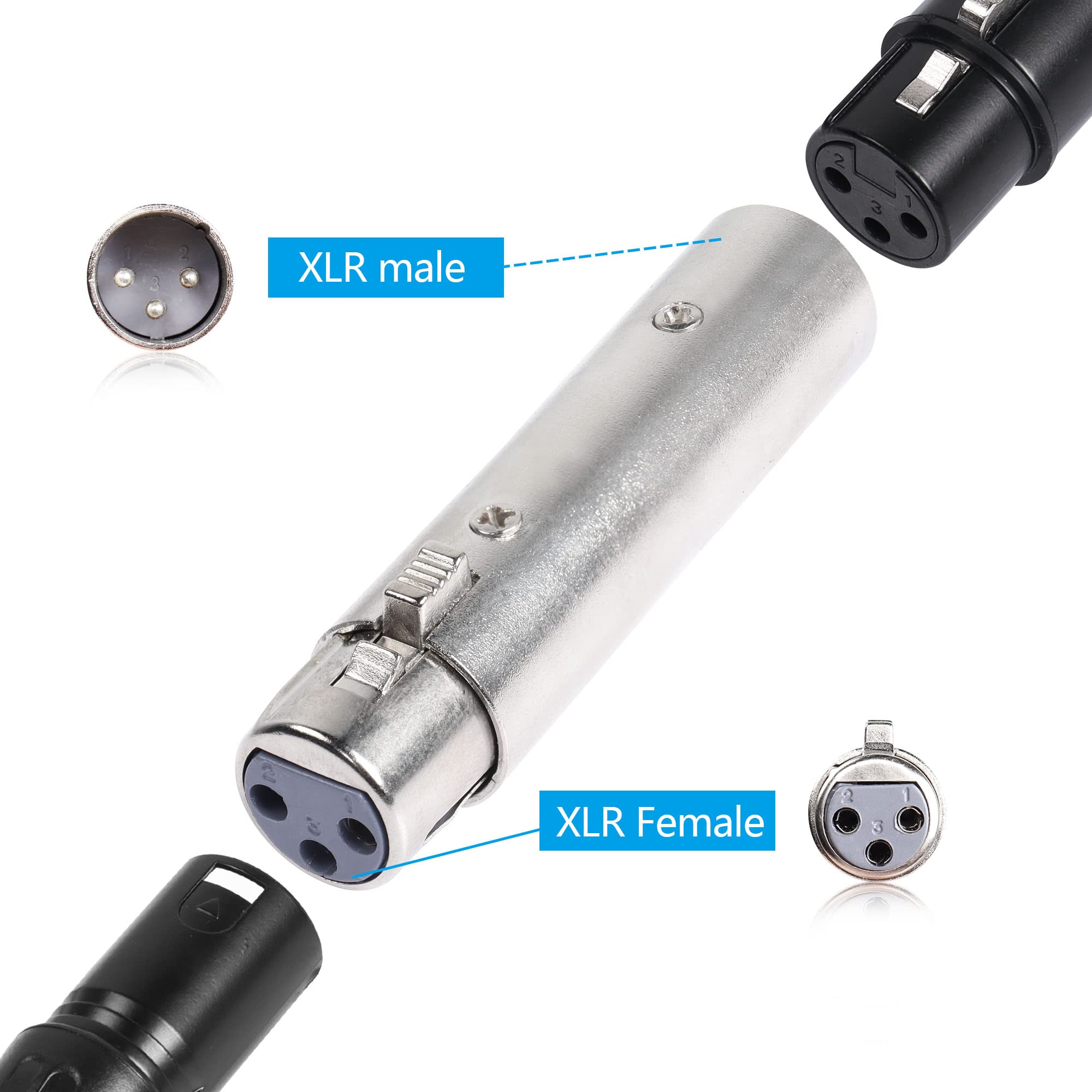 Adapter XLR męski na żeński, 3-pinowy XLR audio mikrofon przedłużacz adapter złącze (2-pak)