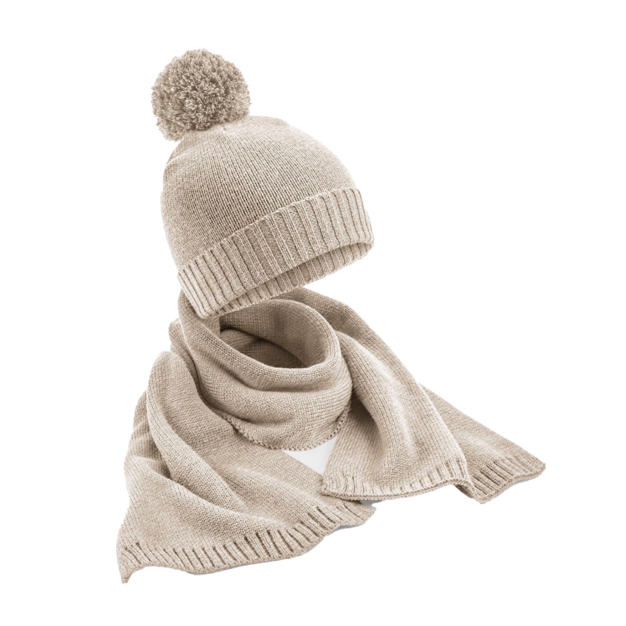 Beechfield Women's Oatmeal / Flecked Hat And Scarf Set (One Size) (Oatmeal)