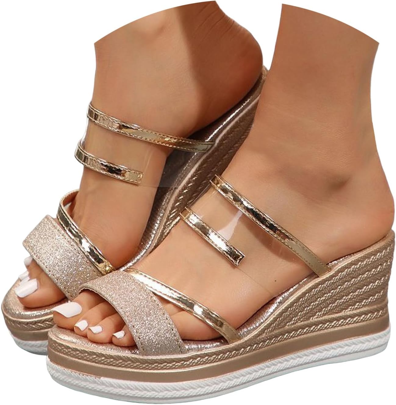 Sandals Womens Platform Espadrilles Wedge Heel Peep Toe Womens Sandals Summer 2025 New Back Zipper Wedges 3.94 Inch